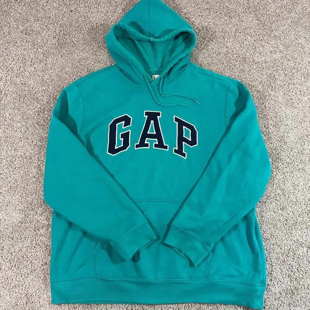GAP Arch Logo Hoodie Mens XL Green Mirage Pullover Fleece Sweatshirt EUC - Picture 1 of 8